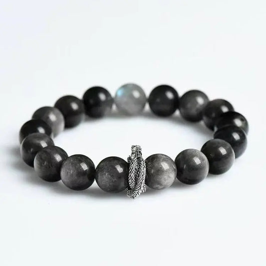 Natural Silver Sheen Obsidian Labradorite Spirit Snake Bracelet Crystal Country