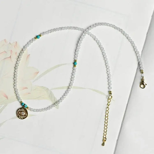 White Crystal Faceted Necklace Clavicle Chain Elegant Design Crystal Country Arts and Crafts