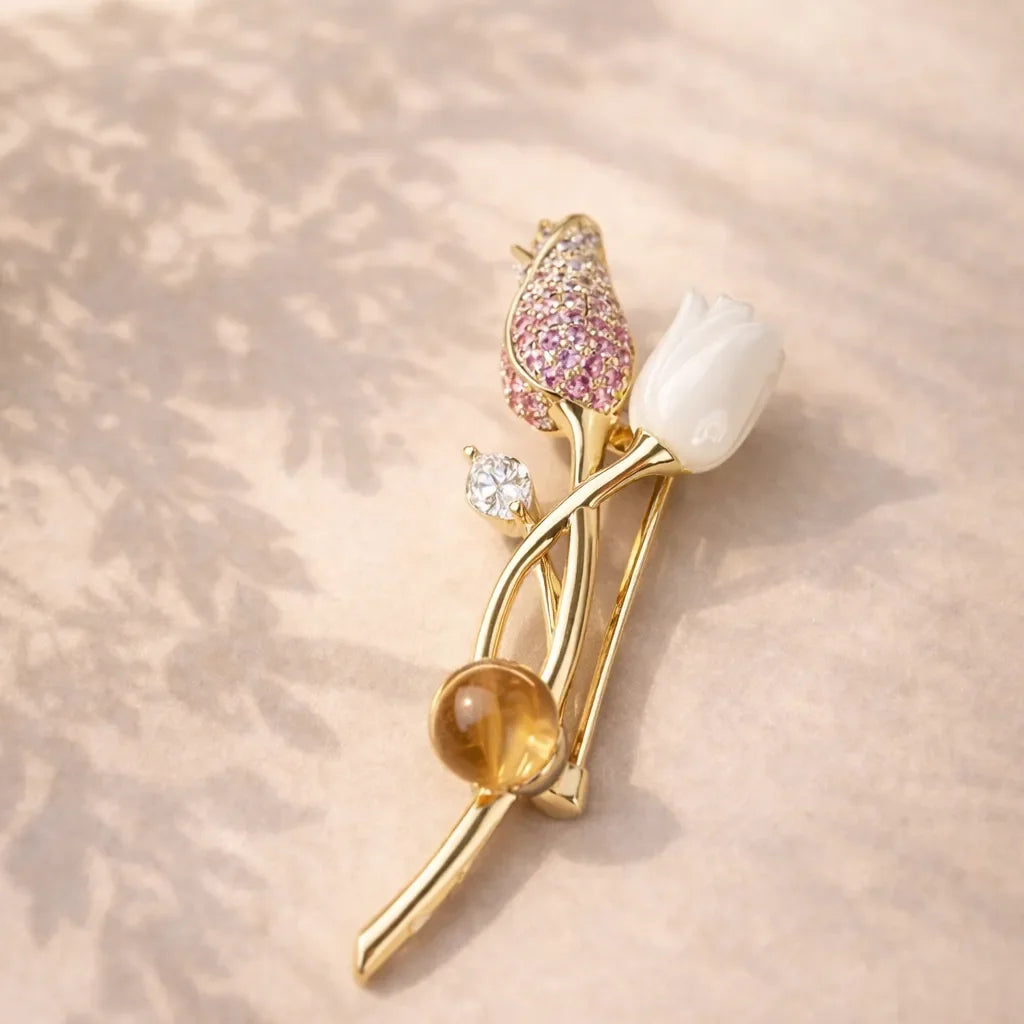Natural Citrine Brooch - Flower Version for Elegant Style - crystal luminious soul