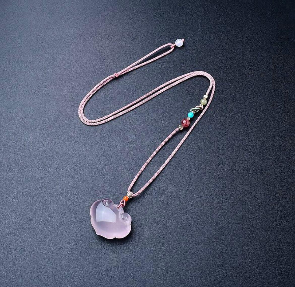 Natural Powder Crystal Ruyi Lock Pendant for Good Luck SHINECRYS Arts and Crafts