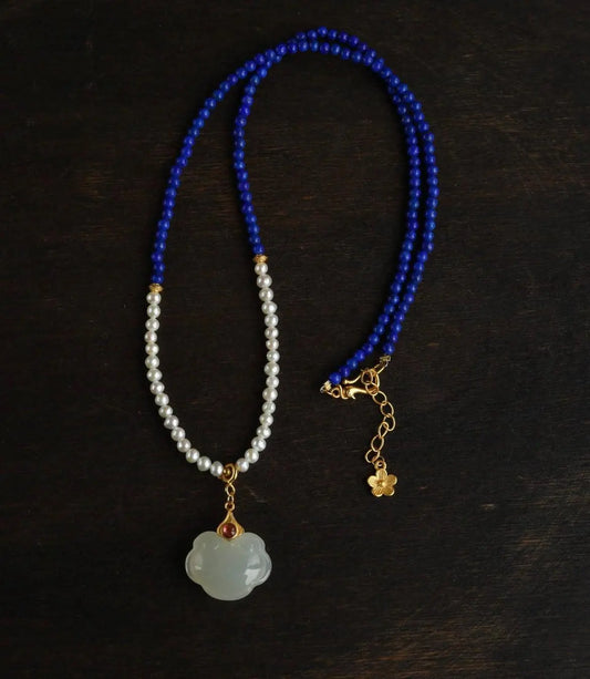 Design Natural Lapis Lazuli With Pearl Clavicle Chain SHINECRYS Arts and Crafts
