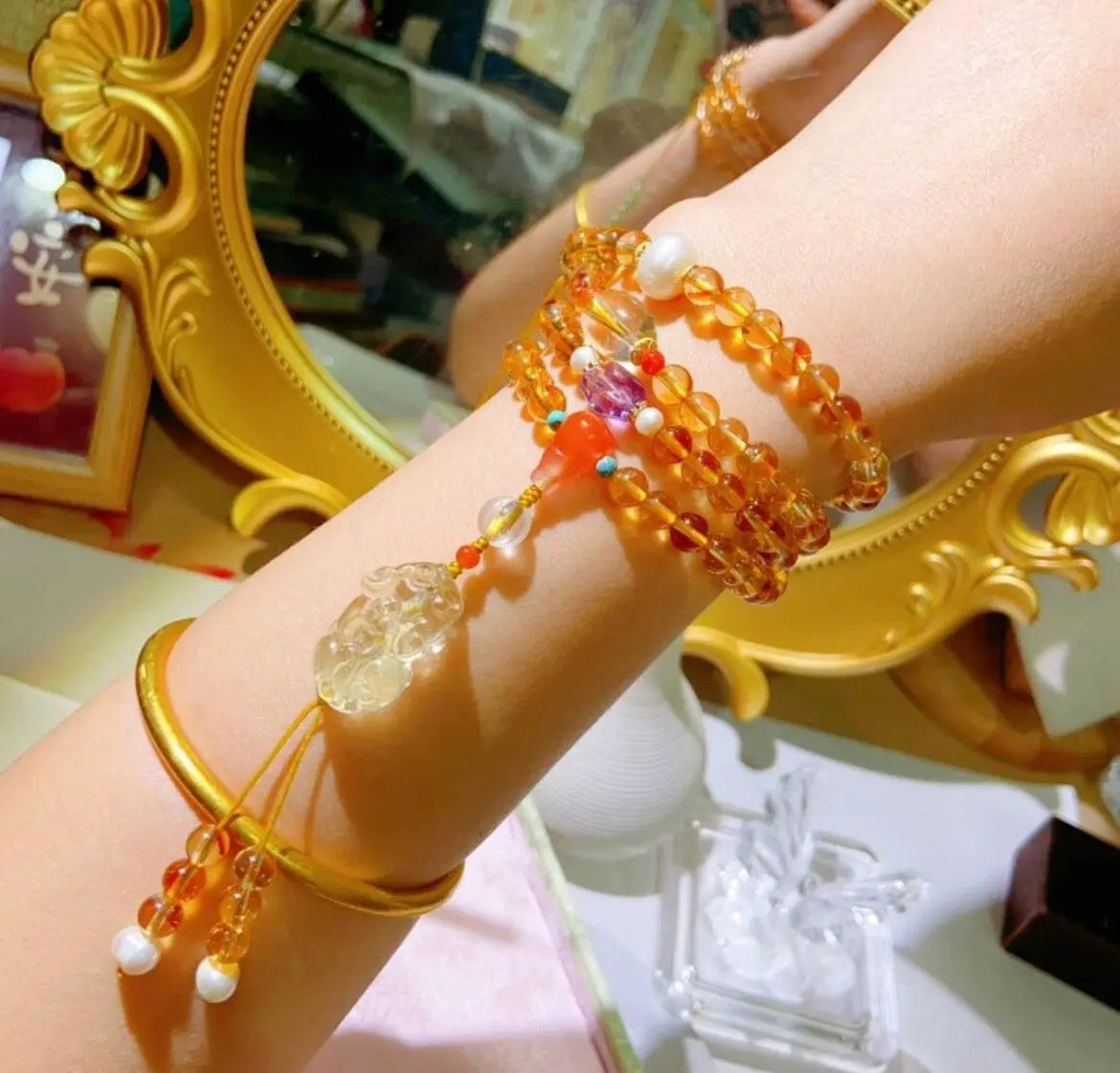 Design Natural Topaz 108 Buddha Beads Bracelet Necklace SHINECRYS Arts and Crafts
