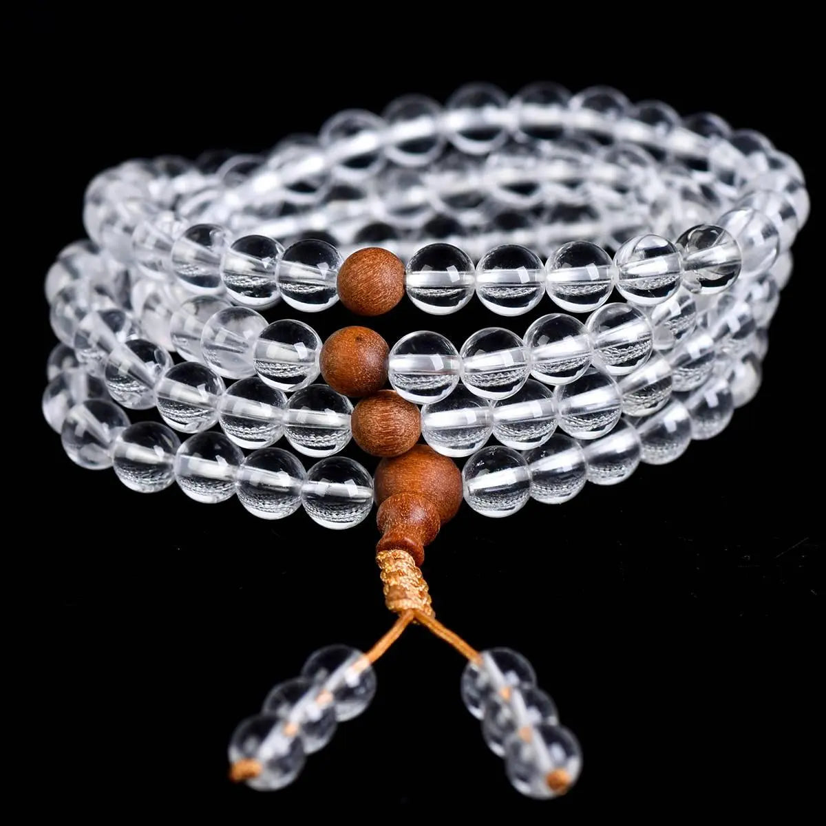 Elegant 108 White Crystal Buddha Bead Bracelet Sandalwood Crystal Country Arts and Crafts