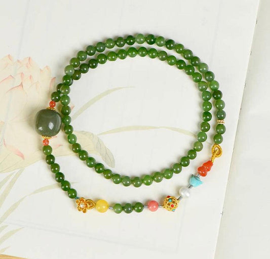 Design Hetian Jade Old Bead Bracelet Clavicle Chain Accessory SHINECRYS Arts and Crafts
