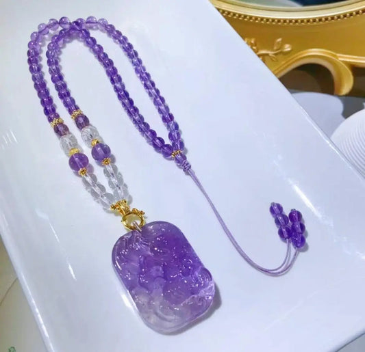 Design Natural Lavender Amethyst Nine-Tail Fox Necklace SHINECRYS Arts and Crafts