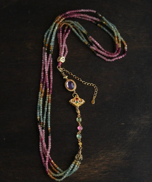 Natural Tourmaline Small Sugar Cube Multi-Layer Design Bracelet Necklace SHINECRYS Arts and Crafts