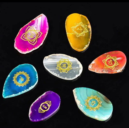 Seven Chakras Agate Tablet Set Box Gold Symbol Gift SHINECRYS Arts and Crafts