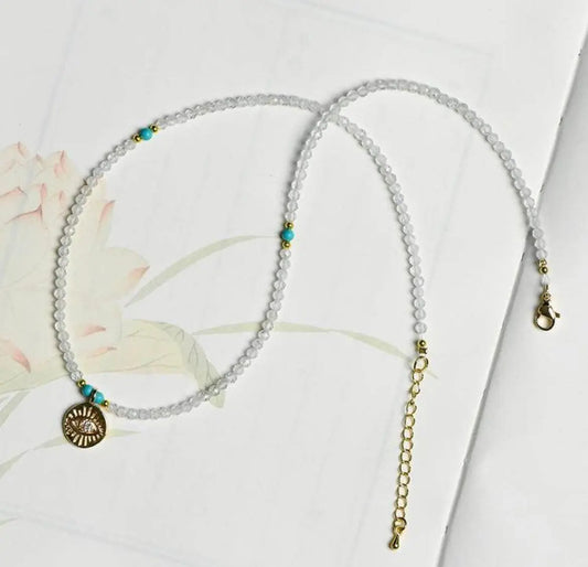 White Crystal Faceted Necklace Collarbone Chain Elegance SHINECRYS Arts and Crafts