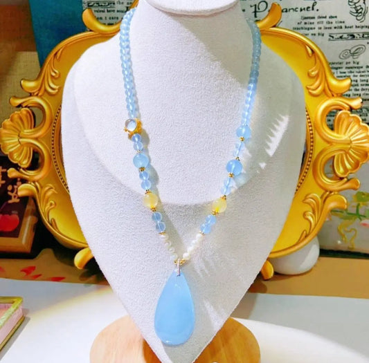 Natural Aquamarine Water Drop Necklace 【 Design 】 Elegant Jewelry SHINECRYS Arts and Crafts