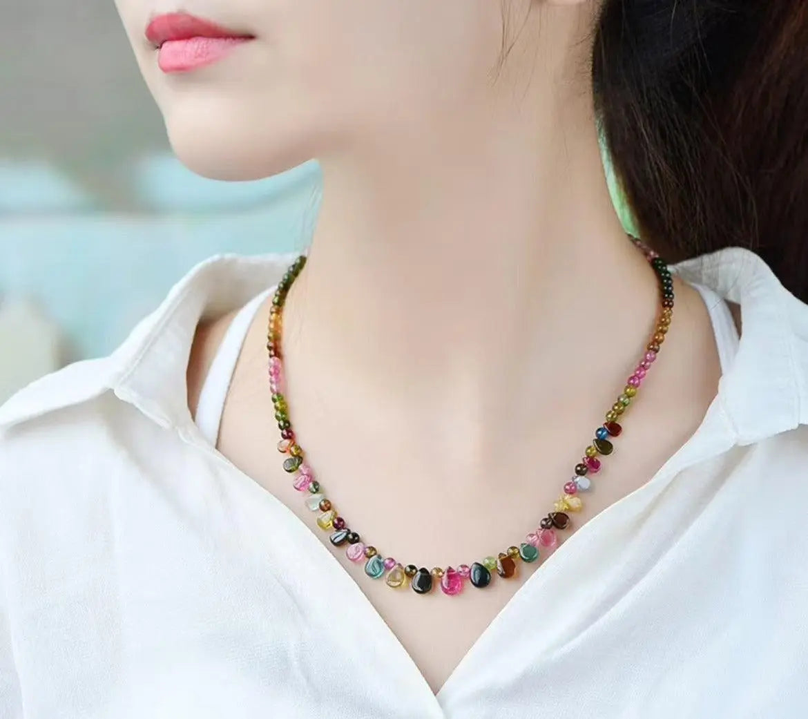 Natural Crystal Tourmaline Water Droplet Necklace Elegance xuyuan