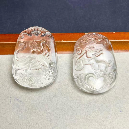 New Arrival White Crystal Chinese Zodiac Carvings 43mm 30mm zhongwangshuijin