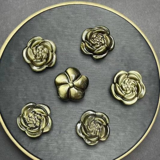 New Arrival Golden Sheen Obsidian Peony Carvings 23mm zhongwangshuijin