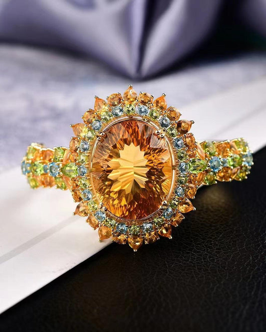 Luxurious Inlay with Natural Gems Silver-mounted Quality sanshixuanzhubao