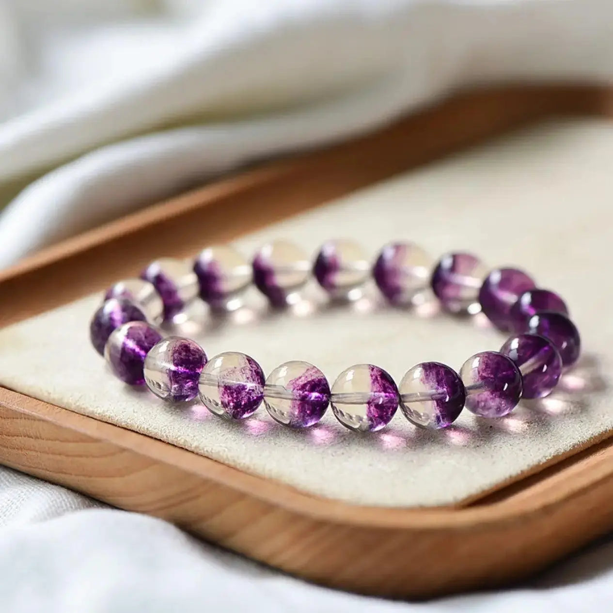 Natural Raw Crystal Two-Color High-Ice Purple Fluorite Bracelet xuyuan