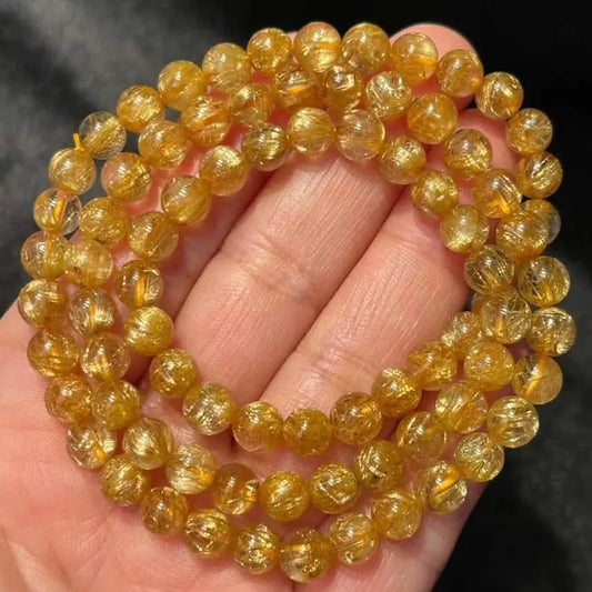 Natural Titanium Crystal Gold Hair Crystal Three Ring Bracelet Jingfeixibi Arts and Crafts