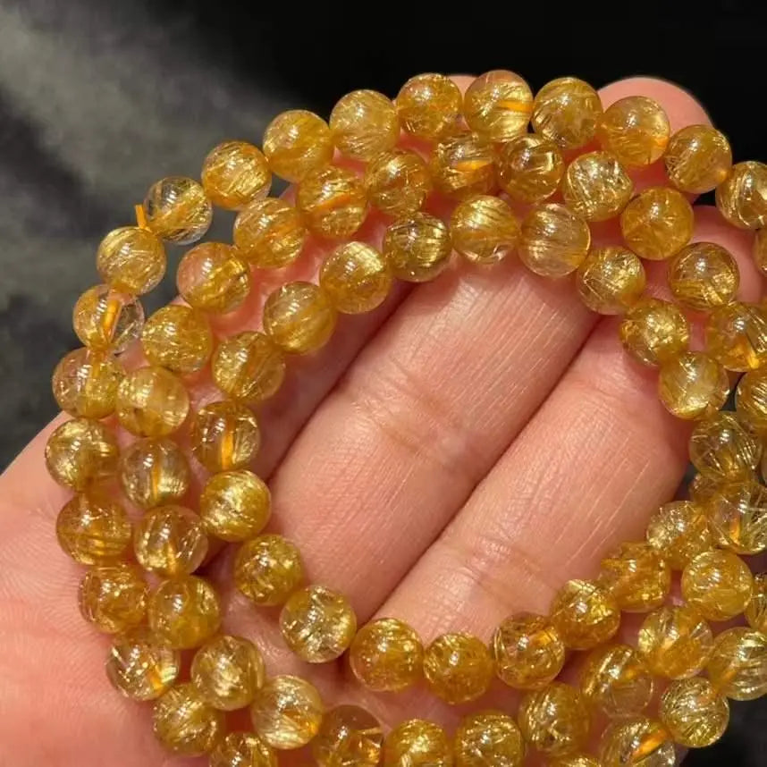 Natural Titanium Crystal Gold Hair Crystal Three Ring Bracelet Jingfeixibi Arts and Crafts