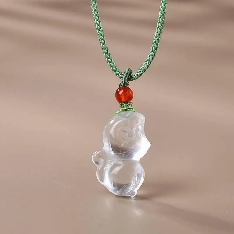 Natural White Crystal Necklace Zodiac Monkey Pendant Charm Crystal Country Arts and Crafts