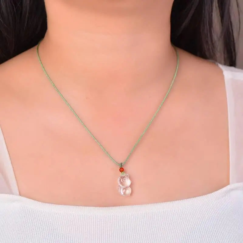 Natural White Crystal Necklace Zodiac Monkey Pendant Charm Crystal Country Arts and Crafts