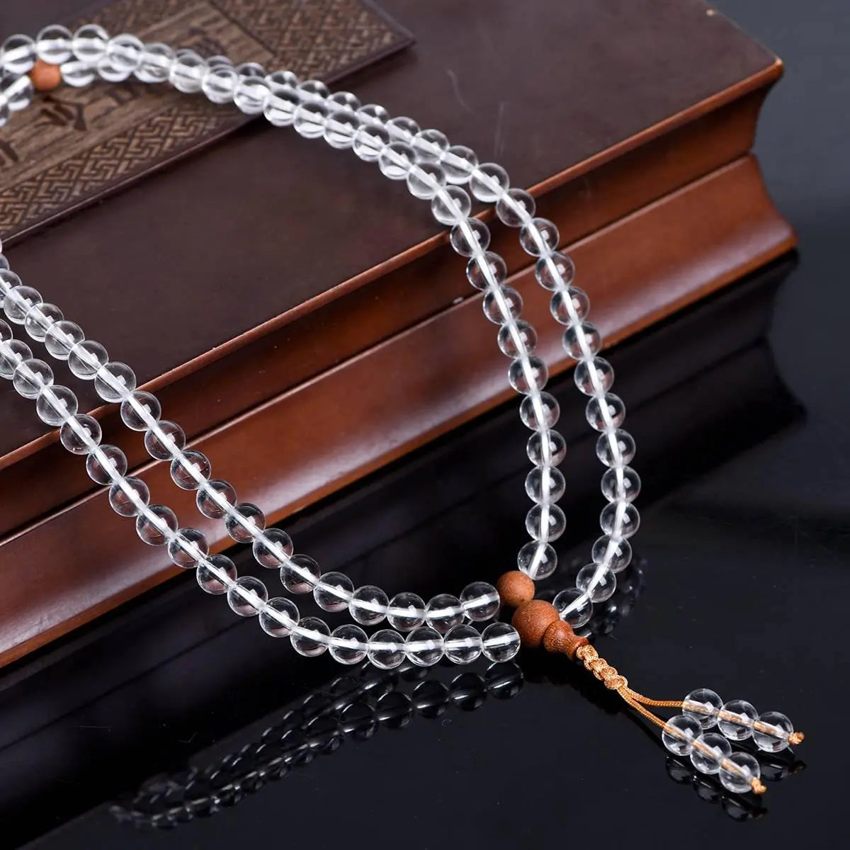 Elegant 108 White Crystal Buddha Bead Bracelet Sandalwood Crystal Country Arts and Crafts