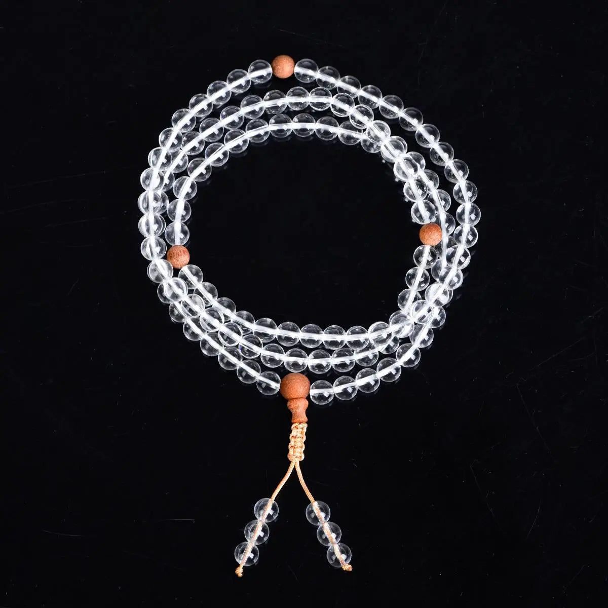 Elegant 108 White Crystal Buddha Bead Bracelet Sandalwood Crystal Country Arts and Crafts