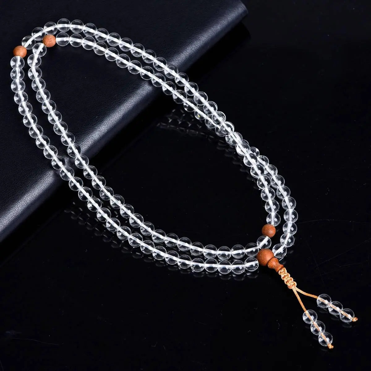 Elegant 108 White Crystal Buddha Bead Bracelet Sandalwood Crystal Country Arts and Crafts