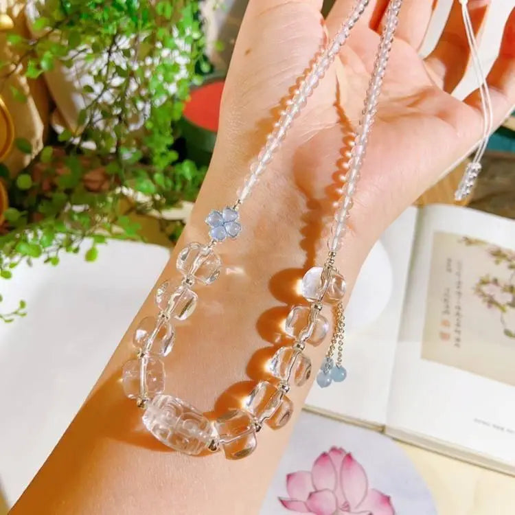 Natural White Crystal Back Pattern Barrel Beads Clavicle Chain Crystal Country Arts and Crafts