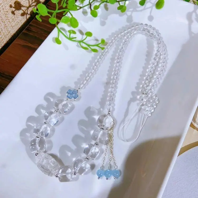 Natural White Crystal Back Pattern Barrel Beads Clavicle Chain Crystal Country Arts and Crafts