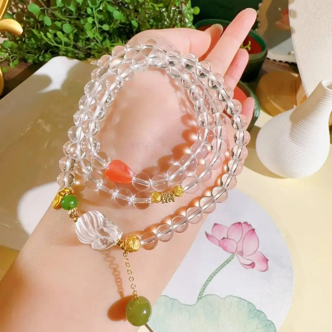 Natural White Crystal Three-Loop Bracelet for Elegance Crystal Country Arts and Crafts