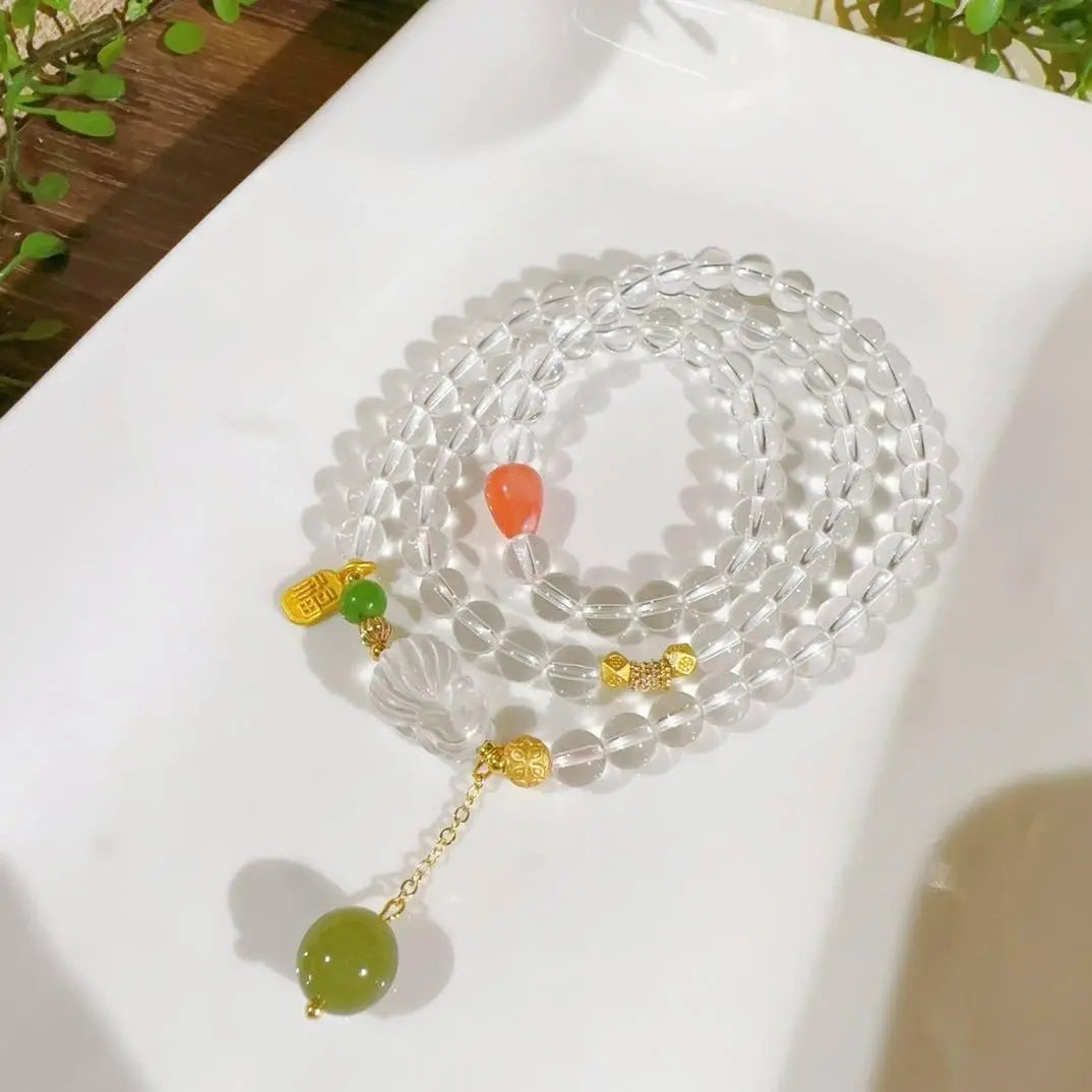 Natural White Crystal Three-Loop Bracelet for Elegance Crystal Country Arts and Crafts