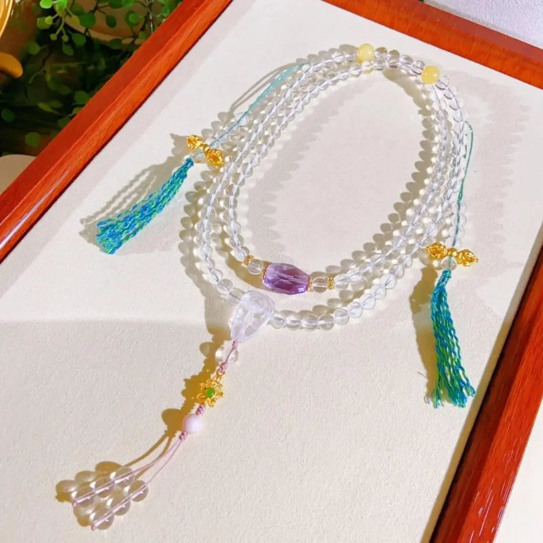 Natural White Crystal 108 Buddha Beads Bracelet for Serenity Crystal Country Arts and Crafts
