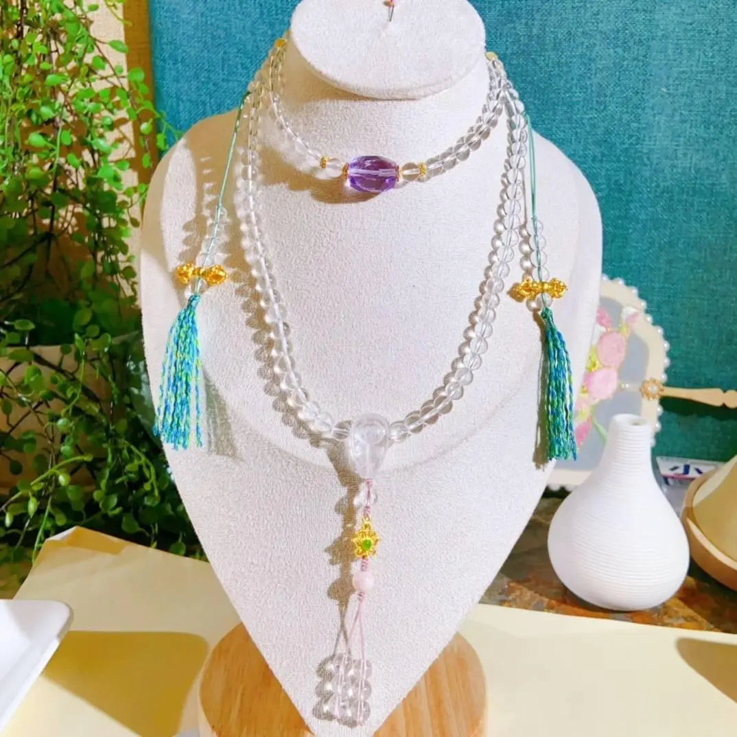 Natural White Crystal 108 Buddha Beads Bracelet for Serenity Crystal Country Arts and Crafts
