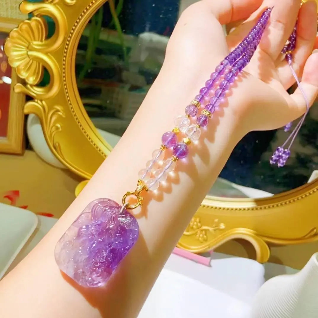 Natural Lavender Amethyst Nine-Tailed Fox Necklace Beauty Crystal Country Arts and Crafts