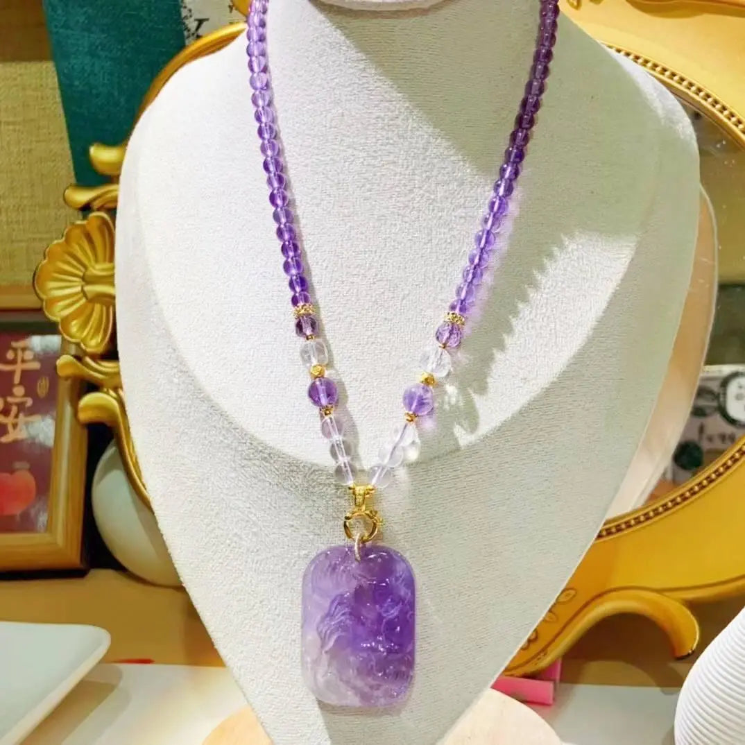 Natural Lavender Amethyst Nine-Tailed Fox Necklace Beauty Crystal Country Arts and Crafts