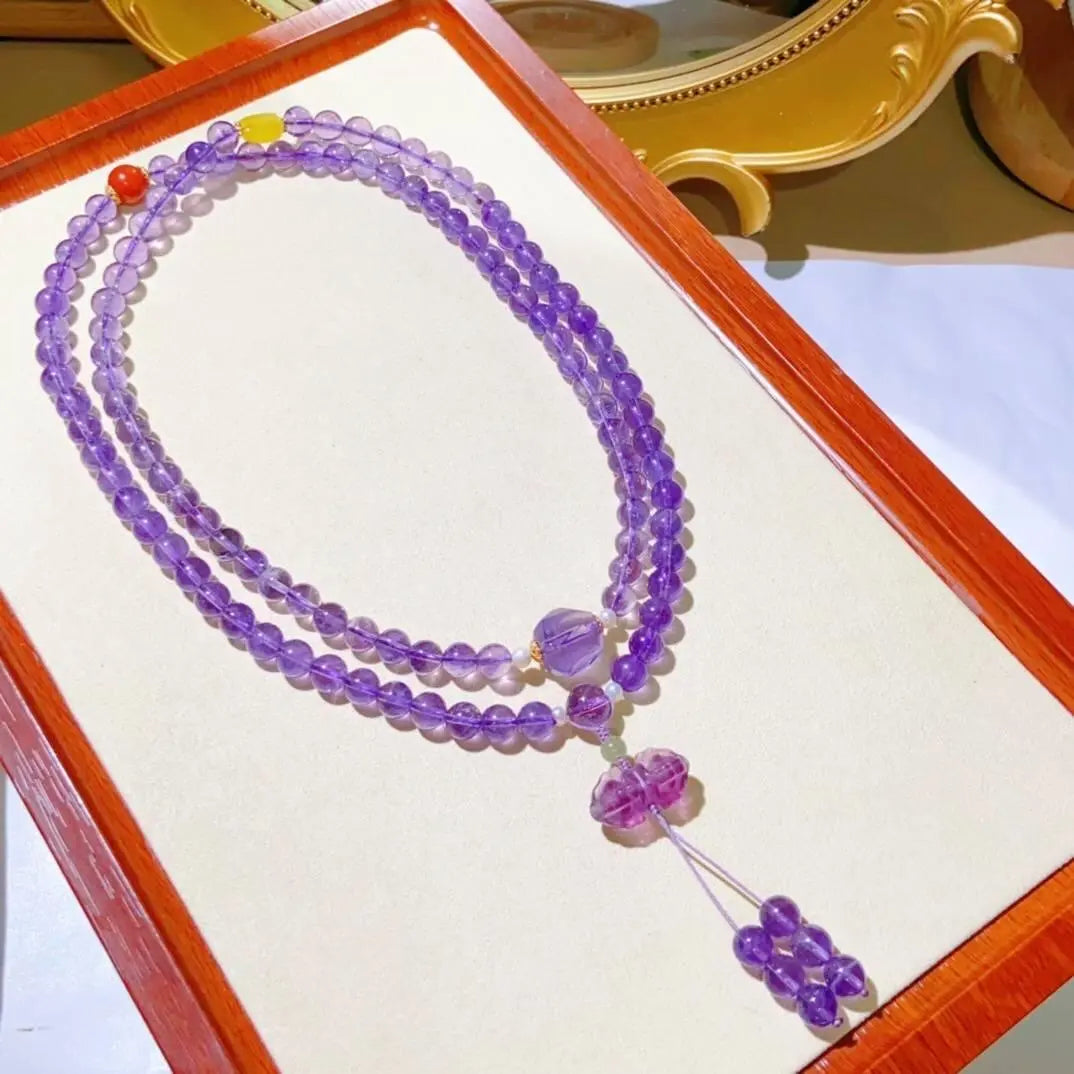 Premium Amethyst 108 Bead Buddha Necklace for Wellness Crystal Country Arts and Crafts