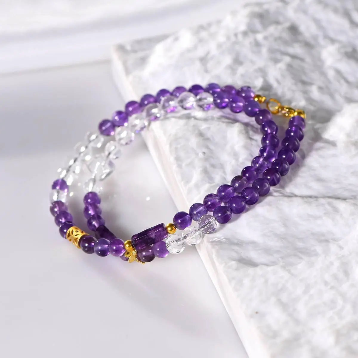 Elegant Amethyst and White Crystal Sugar Cube Necklace Crystal Country Arts and Crafts