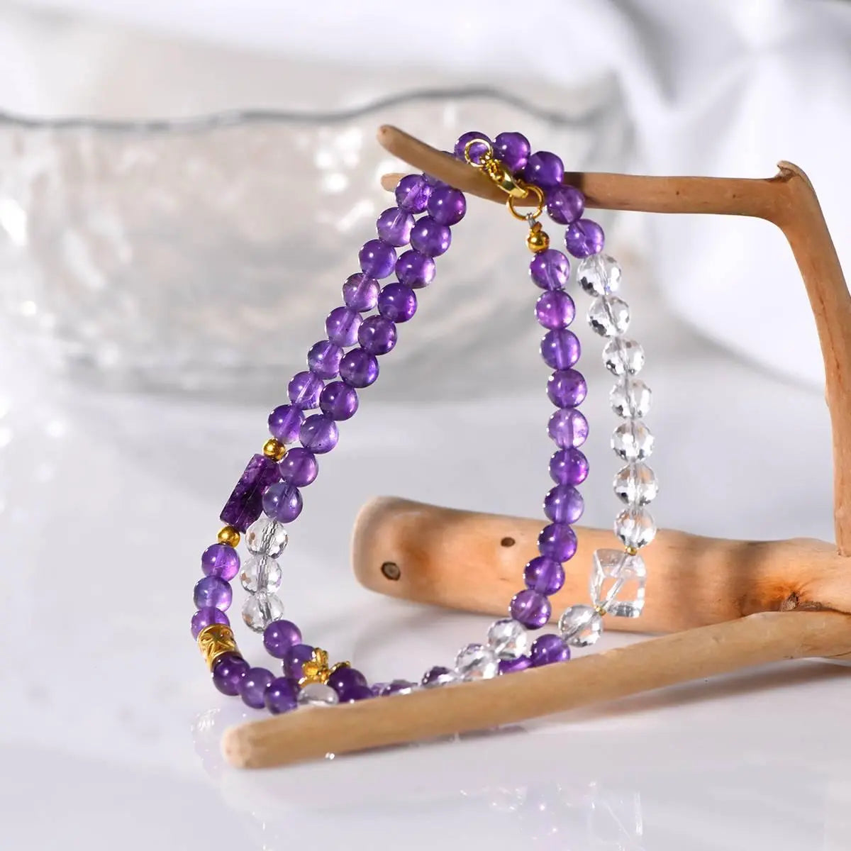 Elegant Amethyst and White Crystal Sugar Cube Necklace Crystal Country Arts and Crafts