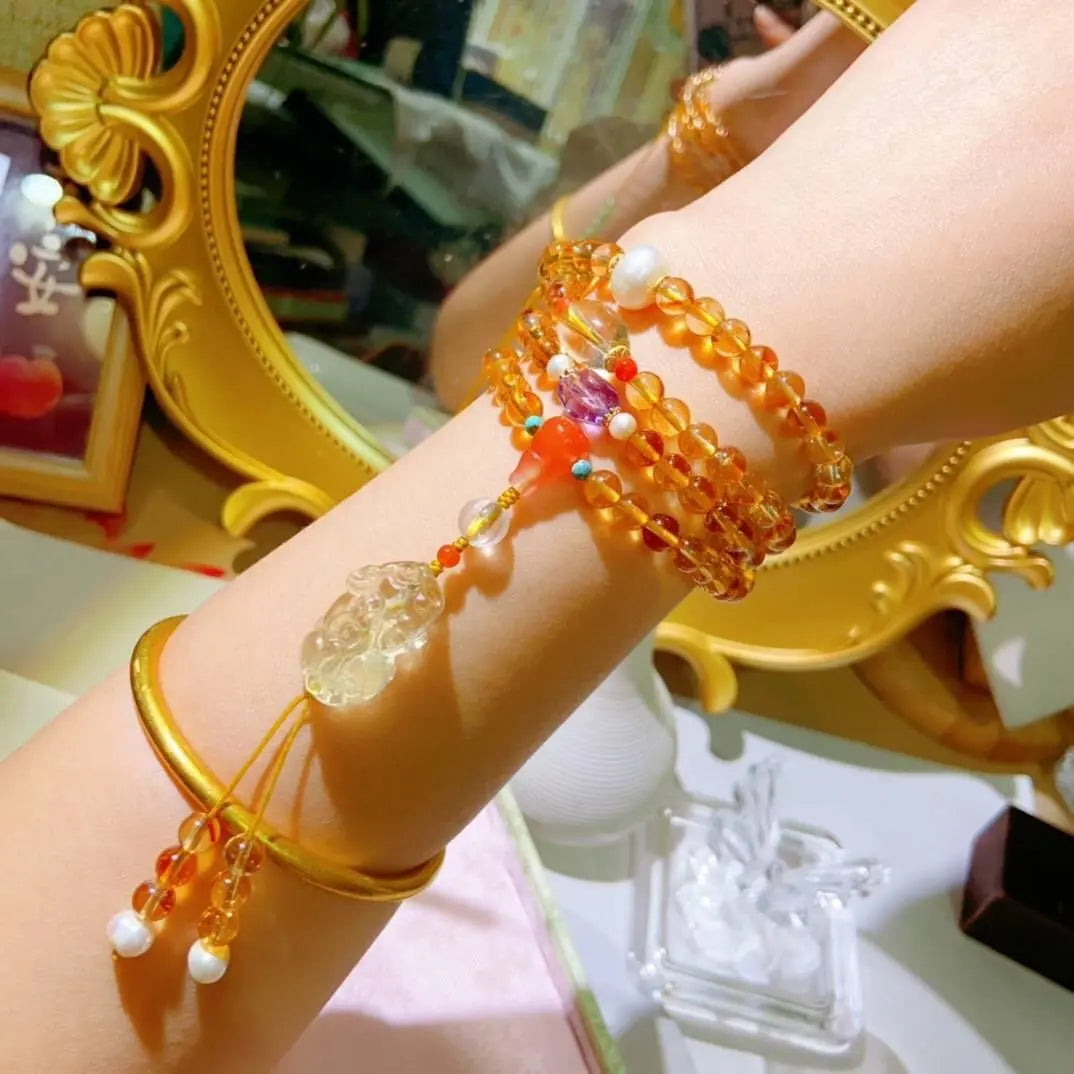 Natural Citrine 108 Buddha Beads Multi-Circle Bracelet Necklace Crystal Country Arts and Crafts