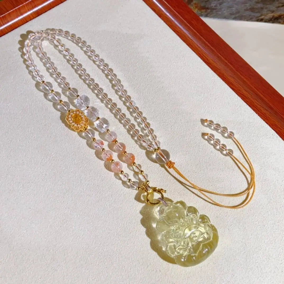 Elegant Citrine Wishing Fox Pendant Sweater Chain Accessory Crystal Country Arts and Crafts