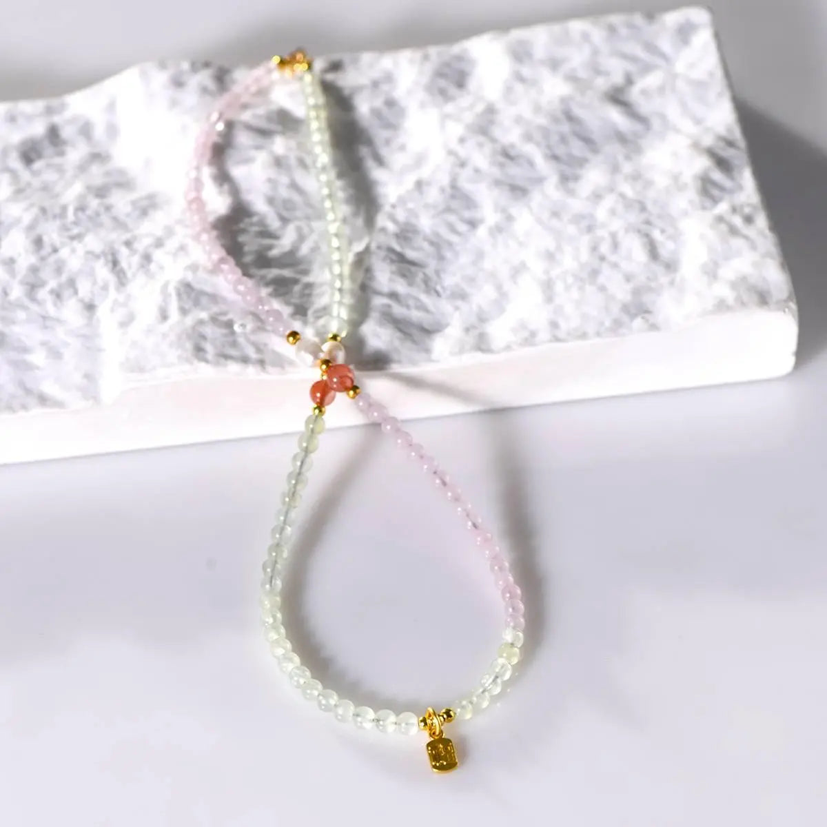 Pink Quartz Prehnite Fresh Clavicle Chain Necklace Crystal Country Arts and Crafts
