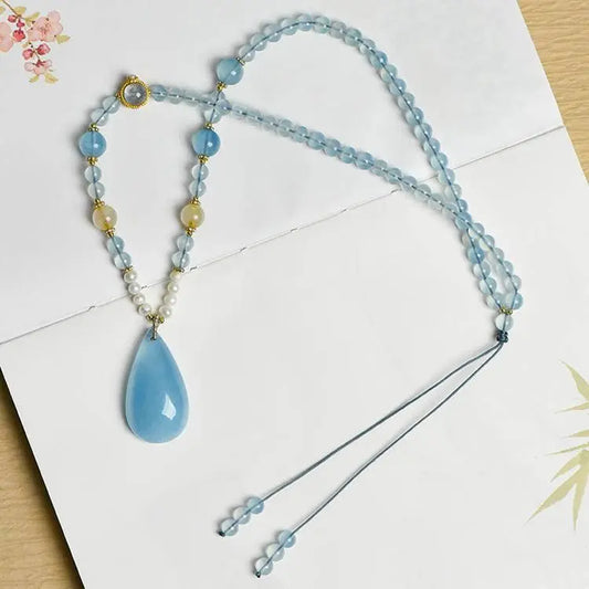 Elegant Aquamarine Drop Necklace for Timeless Style Crystal Country Arts and Crafts