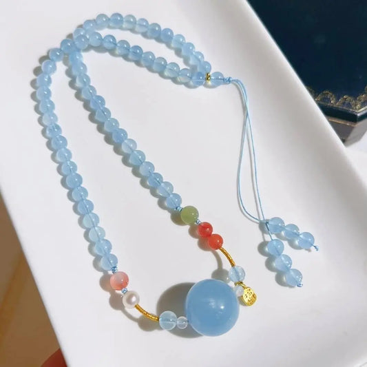 Aquamarine Serenity Clavicle Pendant Necklace for Elegance Crystal Country Arts and Crafts