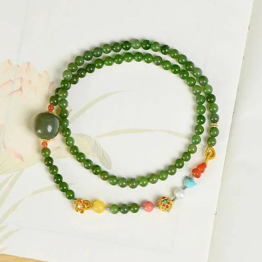 Elegant Hetian Jade Beaded Clavicle Chain Bracelet For Women Crystal Country Arts and Crafts
