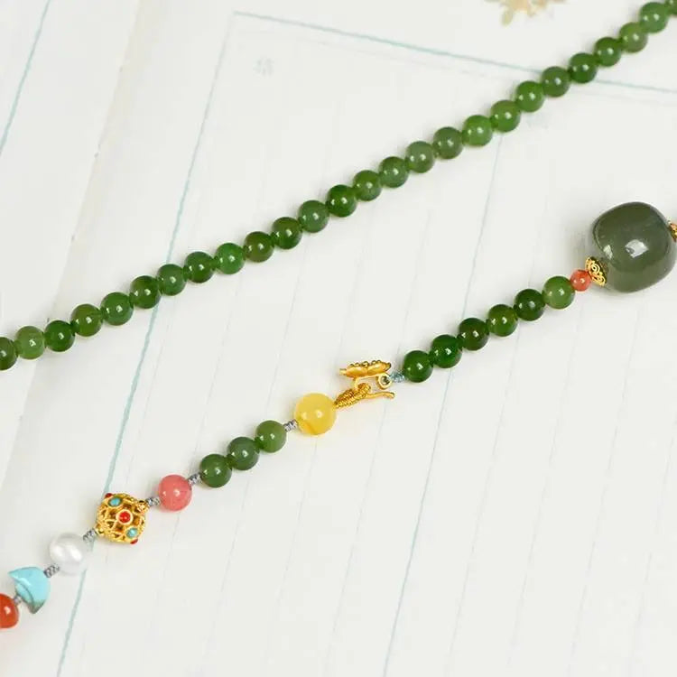 Elegant Hetian Jade Beaded Clavicle Chain Bracelet For Women Crystal Country Arts and Crafts