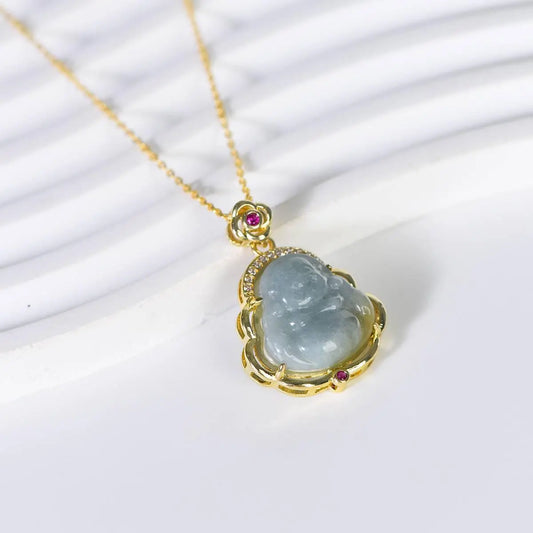 Emerald Buddha Pendant - Elegant Spiritual Jewelry Piece Crystal Country Arts and Crafts