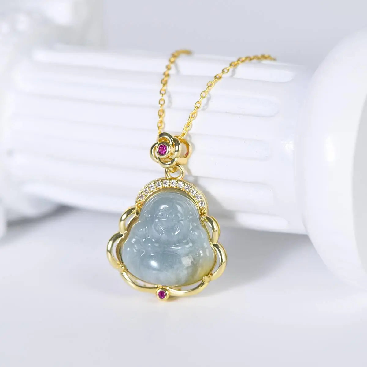 Emerald Buddha Pendant - Elegant Spiritual Jewelry Piece Crystal Country Arts and Crafts