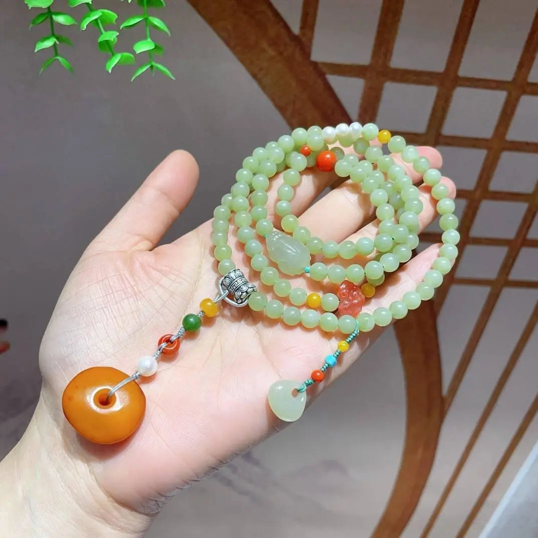 Natural Hetian Jade Bracelet Sweater Chain for Fashionistas Crystal Country Arts and Crafts