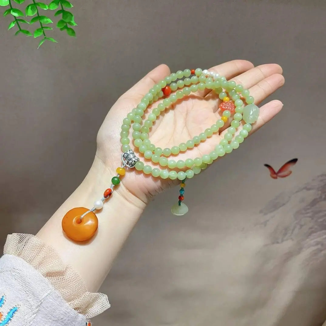 Natural Hetian Jade Bracelet Sweater Chain for Fashionistas Crystal Country Arts and Crafts