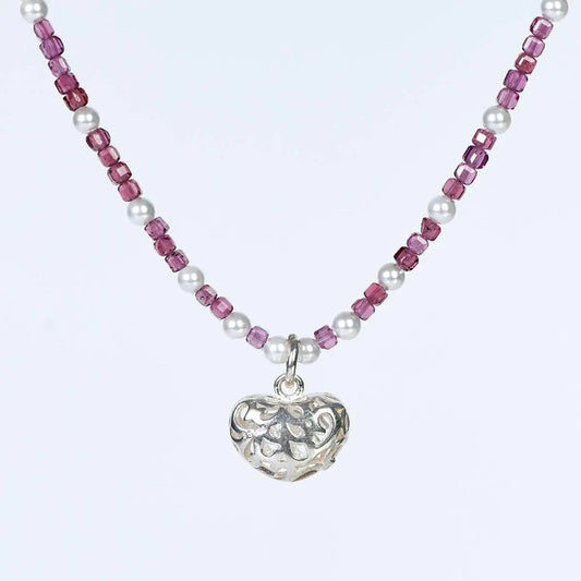 Garnet Heart Pendant Clavicle Necklace for Elegant Style Crystal Country Arts and Crafts