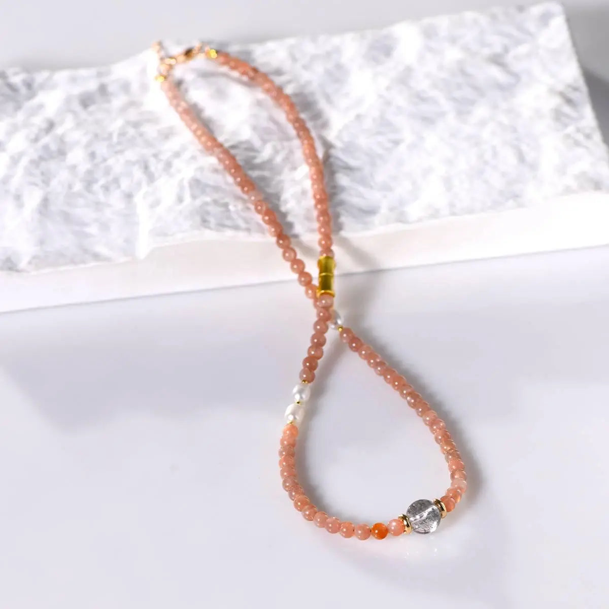 Radiant Sunstone Clavicle Chain Necklace for Elegant Style Crystal Country Arts and Crafts