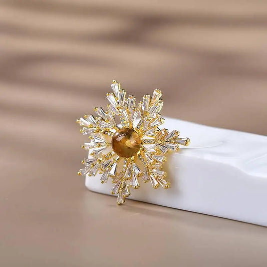 Natural Citrine Brooch - Snowflake Design with Crystals Crystal Country Arts and Crafts